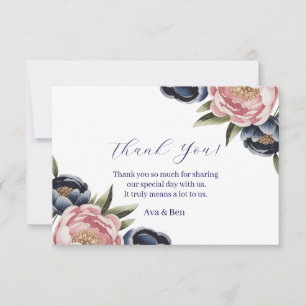 Blush and Navy Blue Peony Wedding Dankeskarte