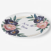 Blush and Navy Blue Wedding Pappteller (Schrägansicht)