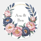 Blush and Navy Blue Wedding Runder Aufkleber (Vorderseite)
