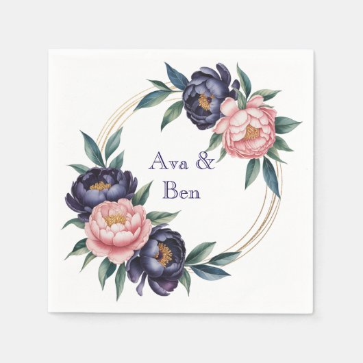 Blush and Navy Blue Wedding Serviette (Vorderseite)