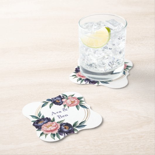 Blush and Navy Blue Wedding Untersetzer (Vor Ort)