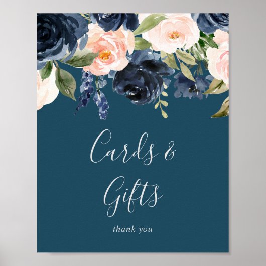 Blush and Navy Blume Blaue Karten und Geschenke Ze Poster (Vorne)
