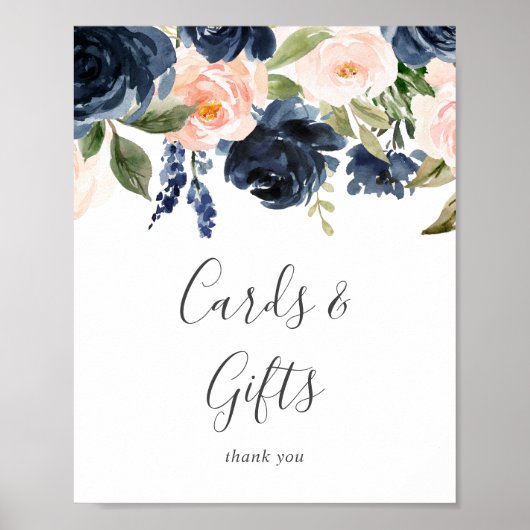 Blush and Navy Blume Weißkarten und Geschenkzeiche Poster (Vorne)