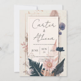 Blush and Navy Botanical Wedding Einladung