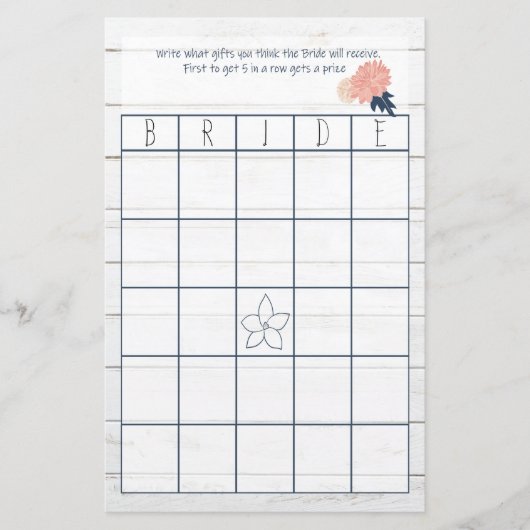 Blush and Navy Bridal Bingo Brautparty Spiel (Vorderseite)