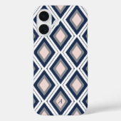 Blush and Navy Diamond Ikat Muster Monogram Case-Mate iPhone Hülle (Rückseite)