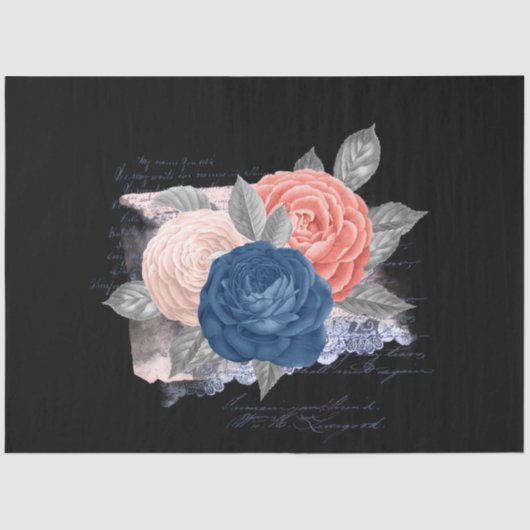 Blush and Navy Floral Ephemera Serie Design 14 Seidenpapier (Vorderseite)