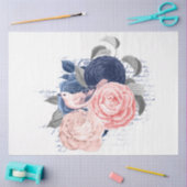 Blush and Navy Floral Ephemera Serie Design 9 Seidenpapier (Basteln)