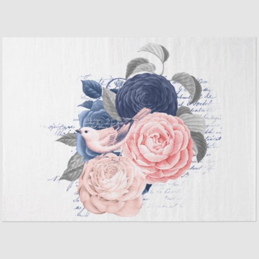 Blush and Navy Floral Ephemera Serie Design 9 Seidenpapier (Vorderseite)