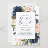 Blush and Navy Floral Frame Fall Bridal Brunch Einladung (Vorderseite)