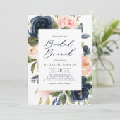 Blush and Navy Floral Frame Fall Bridal Brunch Einladung (Stehend Vorderseite)