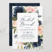 Blush and Navy Floral Frame Fall Bridal Brunch Einladung (Vorne/Hinten)