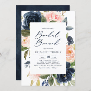 Blush and Navy Floral Frame Fall Bridal Brunch Einladung
