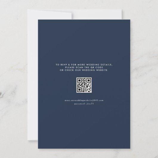 Blush and Navy Floral Frame QR Code Hochzeit Einladung (Rückseite)