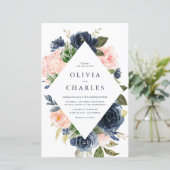 Blush and Navy Floral Frame Weditation (Stehend Vorderseite)