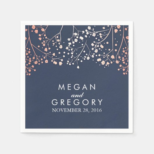 Blush and Navy Floral Wedding Gipskraut Serviette (Vorderseite)