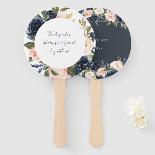 Blush and Navy Wedding Fans Hochzeit Hand Fan Fächer (Vorne und Hinten)