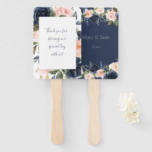 Blush and Navy Wedding Hand Fans Fächer (Vorne und Hinten)