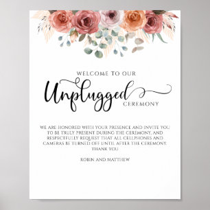 Blush and Peach Floral, Unplugony Zeremony Sign Poster