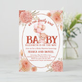 Blush and Pink Bear Baby Dusche Einladung (Stehend Vorderseite)