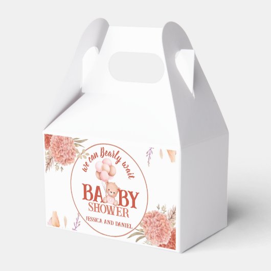 Blush and Pink Bear Baby Dusche Geschenkschachtel (Rückseite)