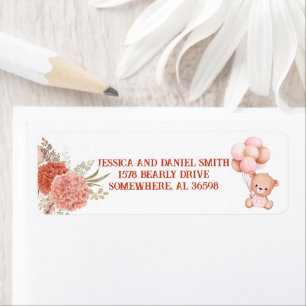 Blush and Pink Bear Baby Dusche Rücksendeadresse