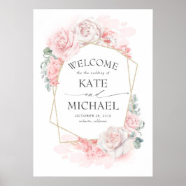 Blush and Pink Floral Wedding Willkommen Poster