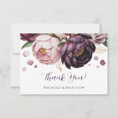 Blush and Plum Peony Floral Wedding Dankeskarte (Vorderseite)