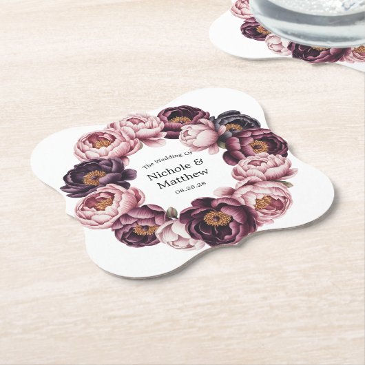 Blush and Pum Peony Wreath Wedding Untersetzer (angewinkelt)