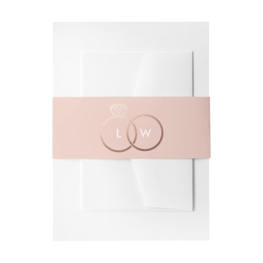 Blush and Rose Gold Wedding Ring Monogram Einladungsbanderole (Vorderseite Beispiel)