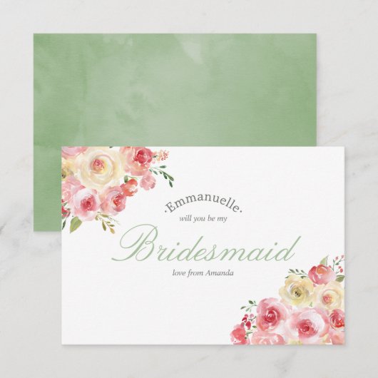 Blush and Sage Floral Wedding Sei meine Bridesmaid Einladung (Vorne/Hinten)
