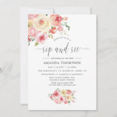 Blush and Sage Green Floral Sip and See Einladung (Vorderseite)