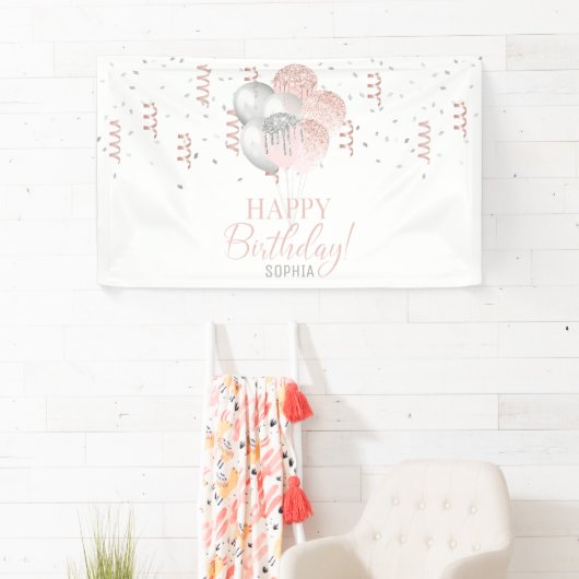 Blush and Silver Balloons Birthday  Banner (Insitu)