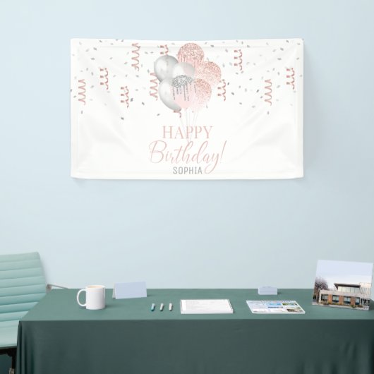 Blush and Silver Balloons Birthday Banner (Messeveranstaltung)