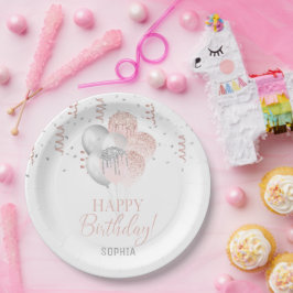 Blush and Silver Balloons Birthday Pappteller