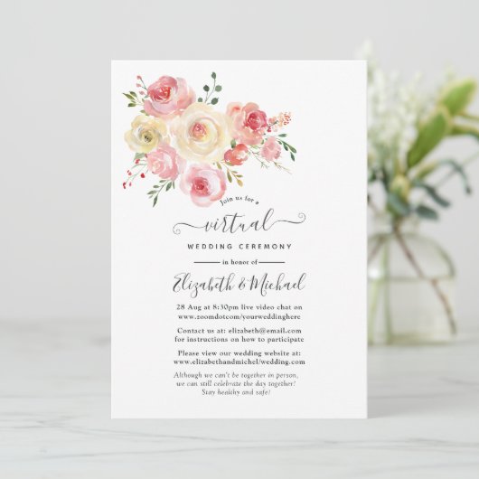 Blush and Yellow Pastel Virtual Wedding Einladung (Stehend Vorderseite)