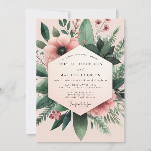 Blush Anemone Botanical Wedding Einladung (Vorderseite)