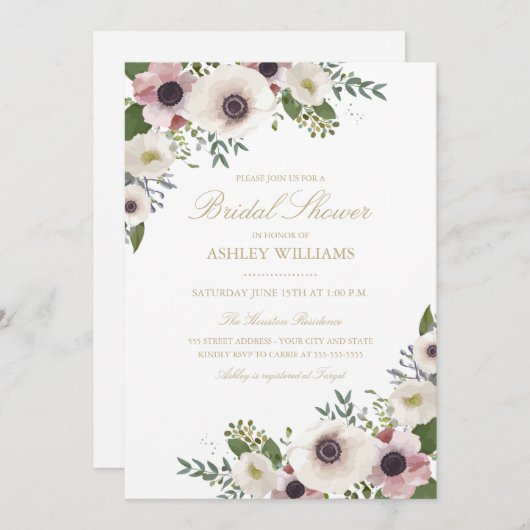 Blush Anemone Bouquet Bridal Dusche Einladung (Vorne/Hinten)