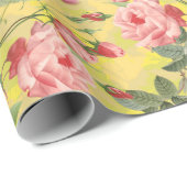 Blush Antique Redouté-Rose auf gelben Mustern Geschenkpapier (Rolleneckpunkt)