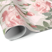 Blush Antique Redouté Rose Zweig auf rosa Muster Geschenkpapier (Rolleneckpunkt)