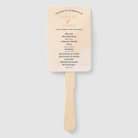 Blush Apricot Hochzeitsprogramm Lüfter, weiche Pfi Fächer (Vorderseite)