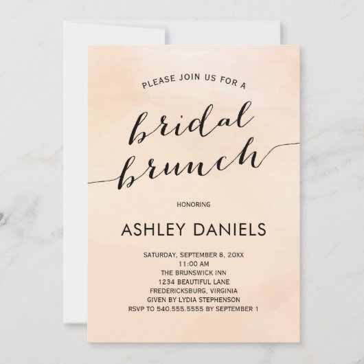 Blush Apricot Watercolor Bridal Brunch Einladung (Vorderseite)