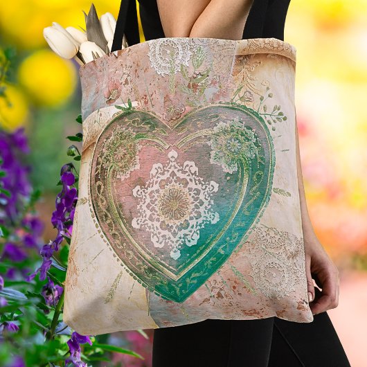 Blush Aqua Baroque Sacred Heart Art Tasche