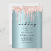 Blush aquamarine Rose Gold Glitzer Tropfen Drehbuc Einladung (Vorderseite)