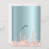 Blush aquamarine Rose Gold Glitzer Tropfen Drehbuc Einladung (Rückseite)