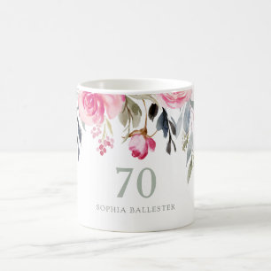 Blush Aquarell Floral 70. Geburtstagsparty Geschen Kaffeetasse