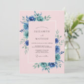Blush Azure Petal Hochzeit Einladung (Stehend Vorderseite)