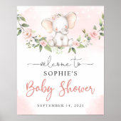 Blush Baby Elephant Girl Baby Dusche Begrüßungszei Poster (Vorne)