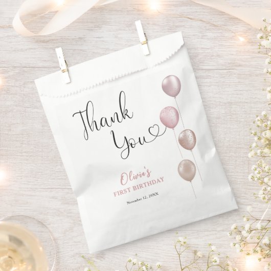 Blush Balloons Girl Erster Geburtstag Vielen Dank Geschenktütchen (Ausgeschnitten)