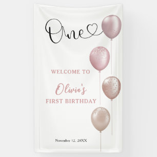Blush Balloons Girl Erster Geburtstag Willkommen Banner